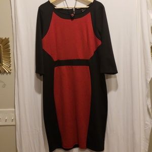 2 Tone Red and Black Fitted Dress